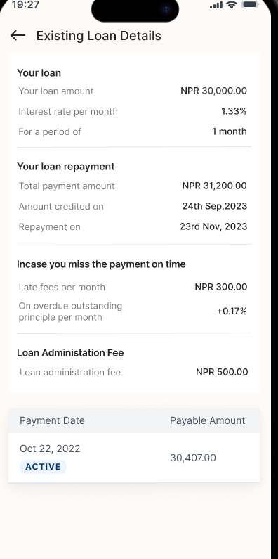 1-month Loan Detail Active
